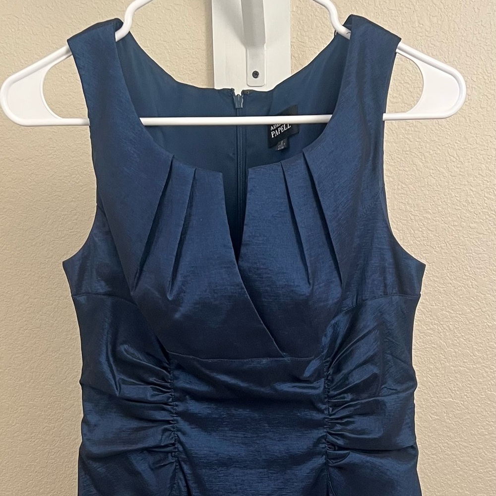 Adrianna Papell Blue Ruched Wrap Midi Dress